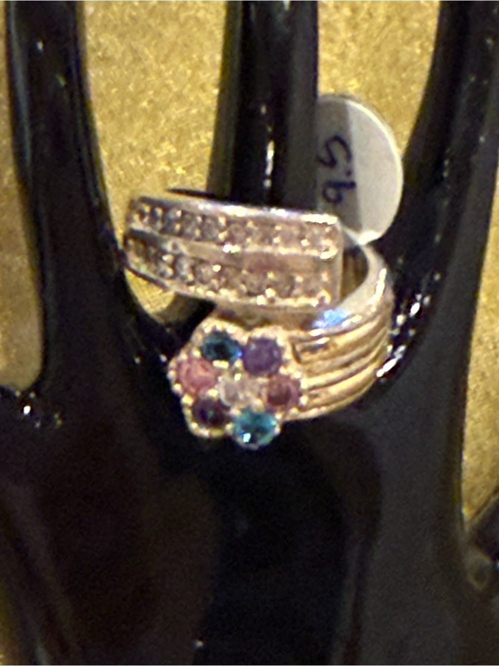 Multicolor Floral Cluster Silver 925 & 18k gold  Ring - Women Jewelry size 6